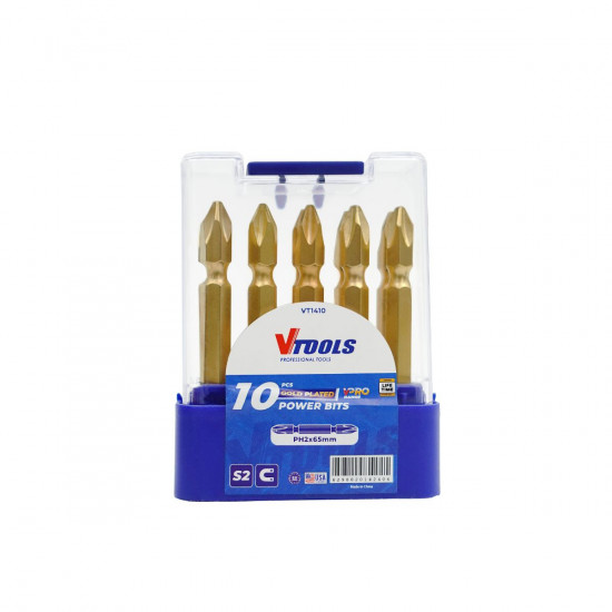 VT1410 10PCS PH2 *65MM SCREWDRIVING POWER BITS SET-S2 STEEL (VPRO)