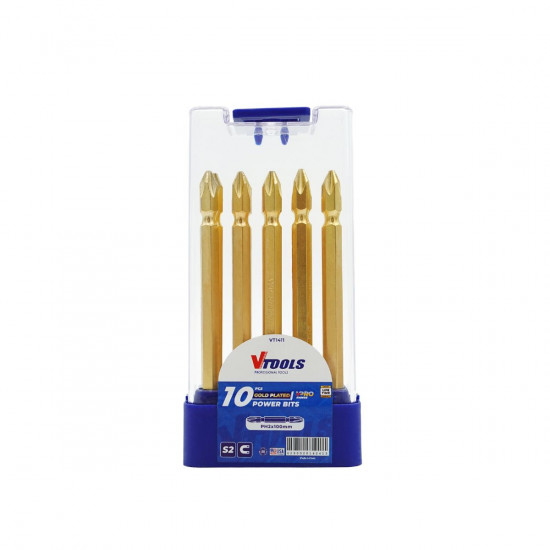 VT1411 10PCS PH2 *100MM SCREWDRIVING POWER BITS SET-S2 STEEL