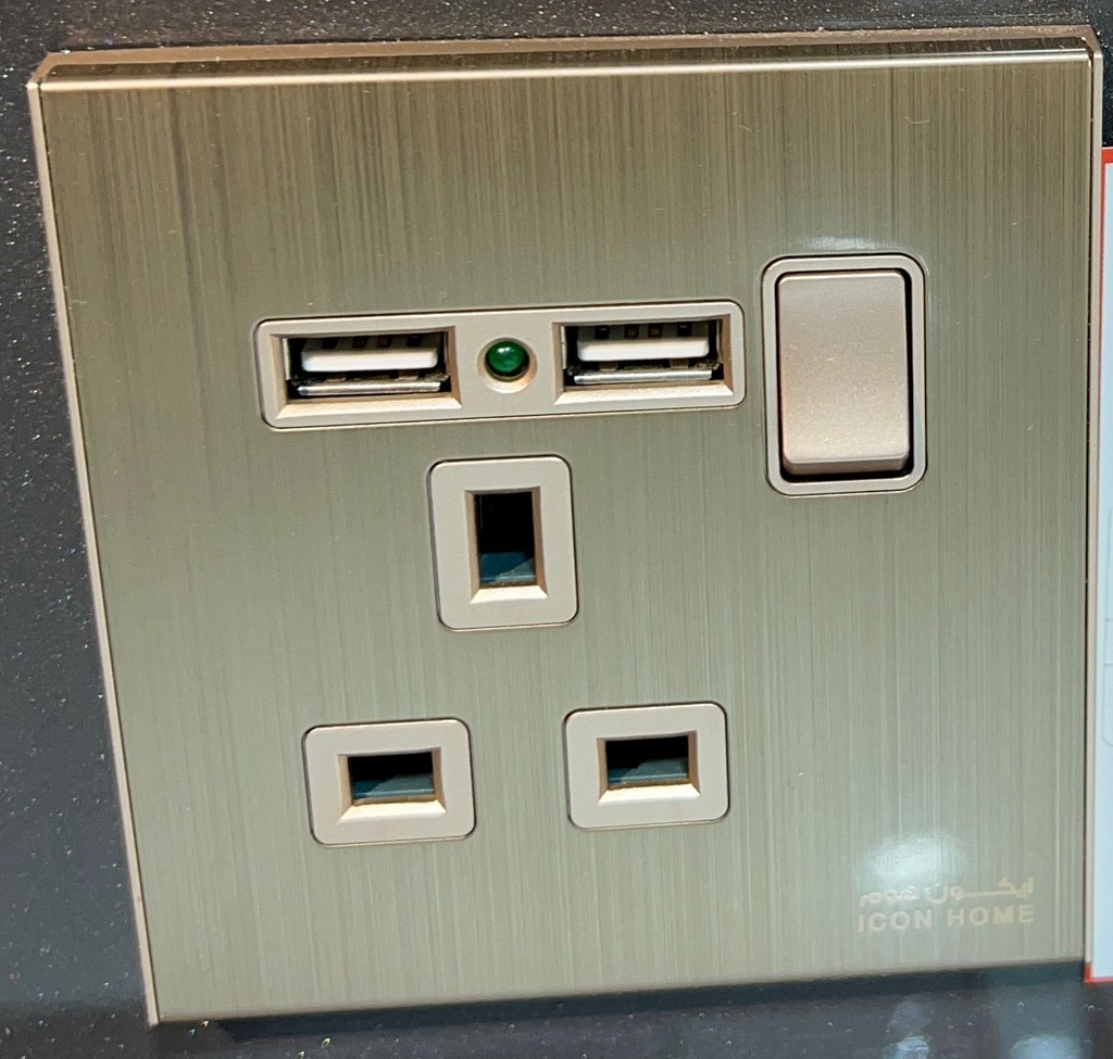 KS15-042 GOLD ICON HOME 13A SOCKET WITH 2 USB PORT