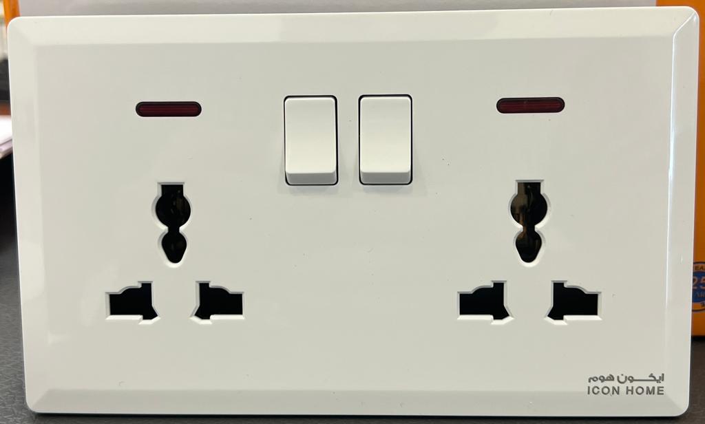 ICON HOME S7.1-046 switched double 3 pin universal socket with neon 
