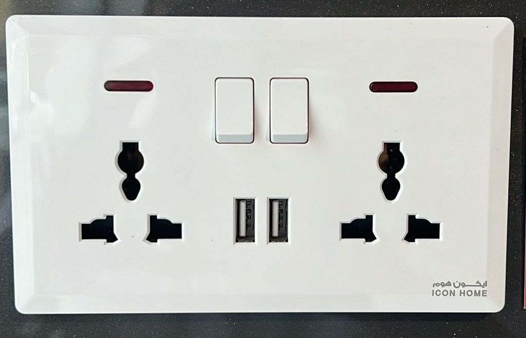 S7.1-049 ICON HOME SWITCHES DOUBLE 3 PIN UNIVERSAL SOCKET WITH TWO USB PORT 