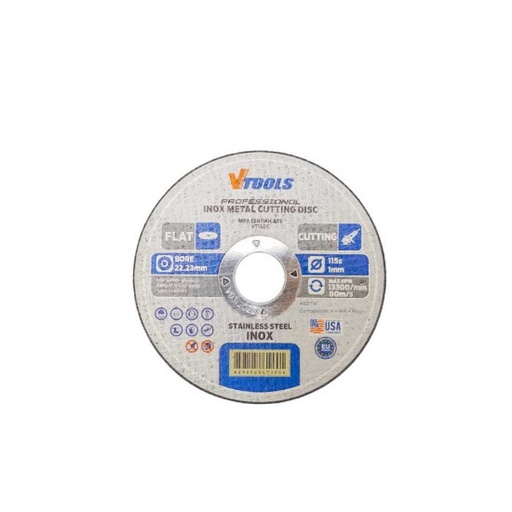 VTOOLS VT1405 CUTTING DISC 115 X1.0X22.23MM SS INOX