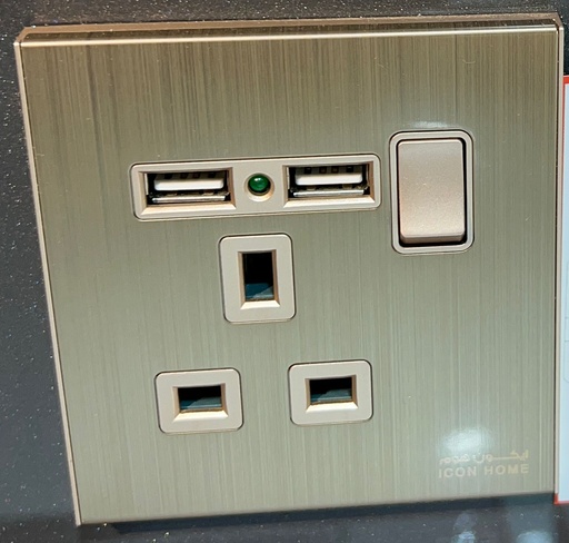 KS15-042 GOLD ICON HOME 13A SOCKET WITH 2 USB PORT