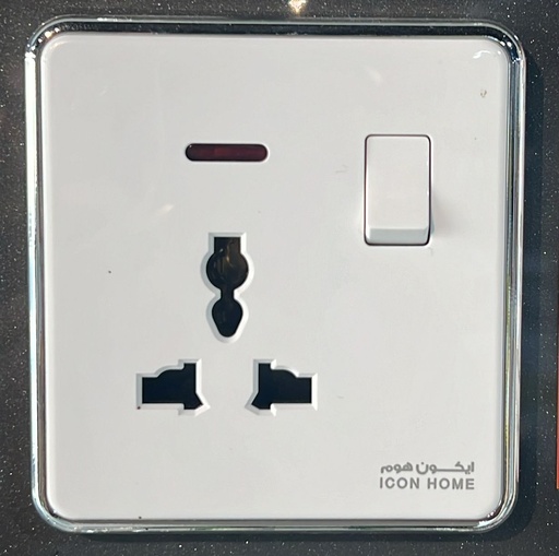 silver Circle KS10-012 ICON HOME switched 3 pin universal socket with neon 