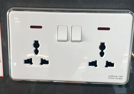 silver Circle KS10-043 ICON HOME Switched double 3 pin universal socket with neon 