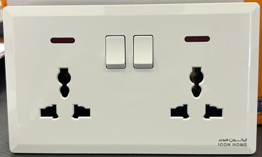 ICON HOME S7.1-046 switched double 3 pin universal socket with neon 