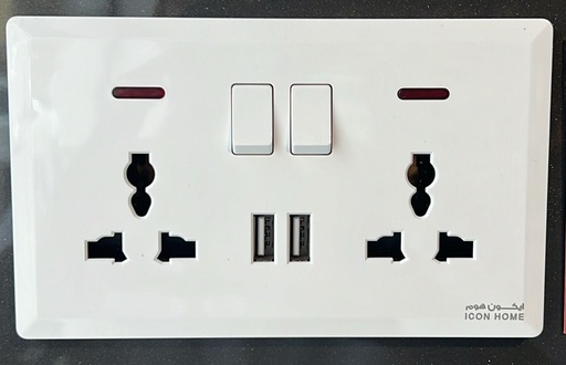 S7.1-049 ICON HOME SWITCHES DOUBLE 3 PIN UNIVERSAL SOCKET WITH TWO USB PORT 